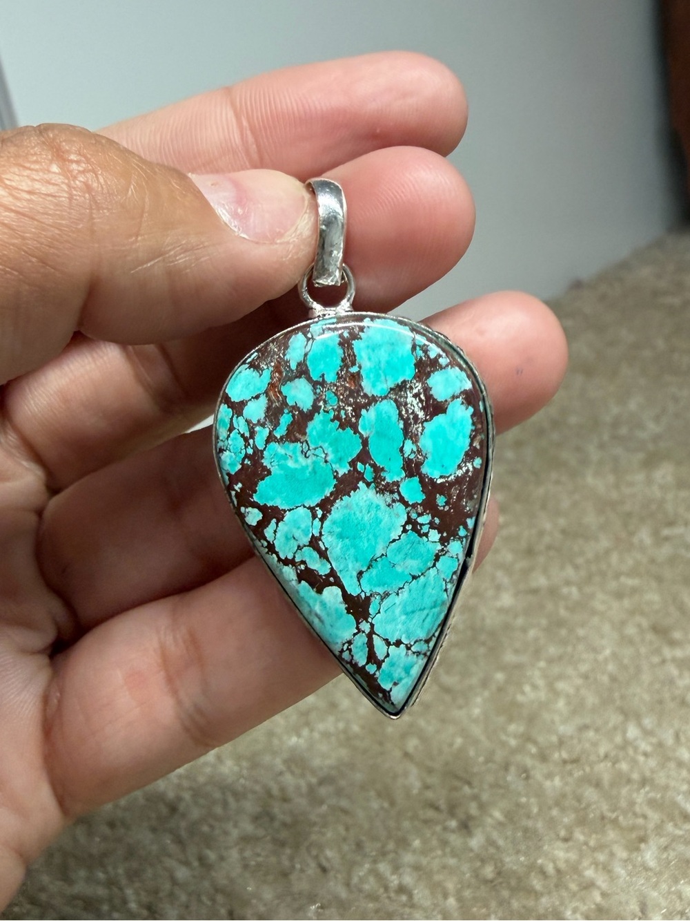 NEW 925 Sterling Silver Turquoise Teardrop Pendant Necklace